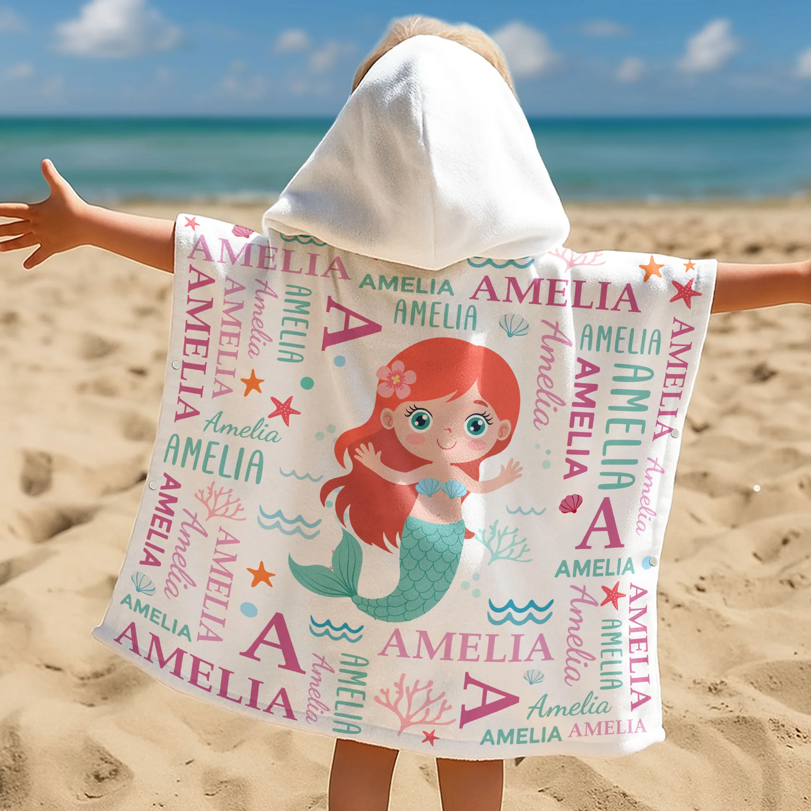Cute And Beachy Custom Name - Personalized Kids Hooded Towel - Gift for Son/Daughter