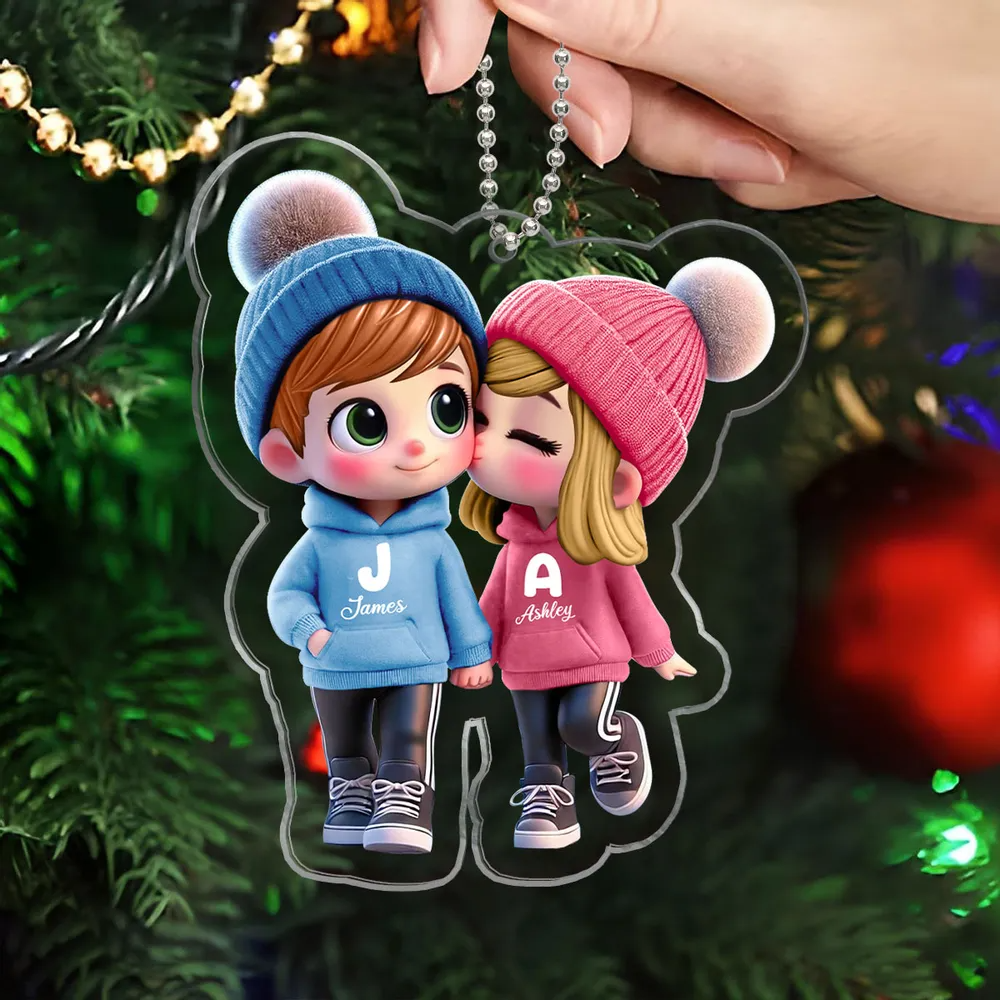 Cute Cartoon Couple Walking personalized car hanger 2 sides, alternate view 4