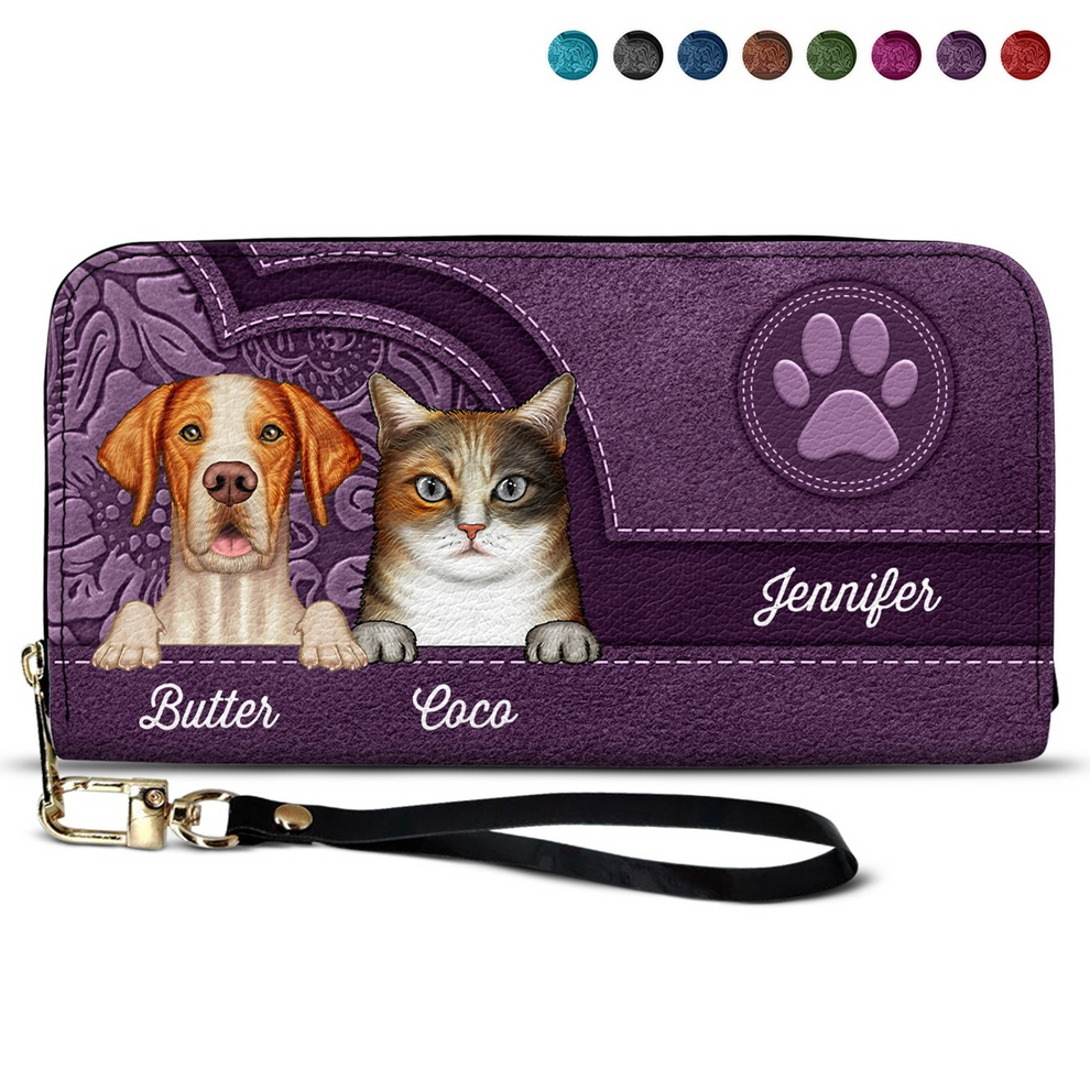 Cute Dogs And Cats Aesthetic Pattern - Personalized Leather Long Wallet - Gift For Pet Lovers, Dog Mom, Cat Mom