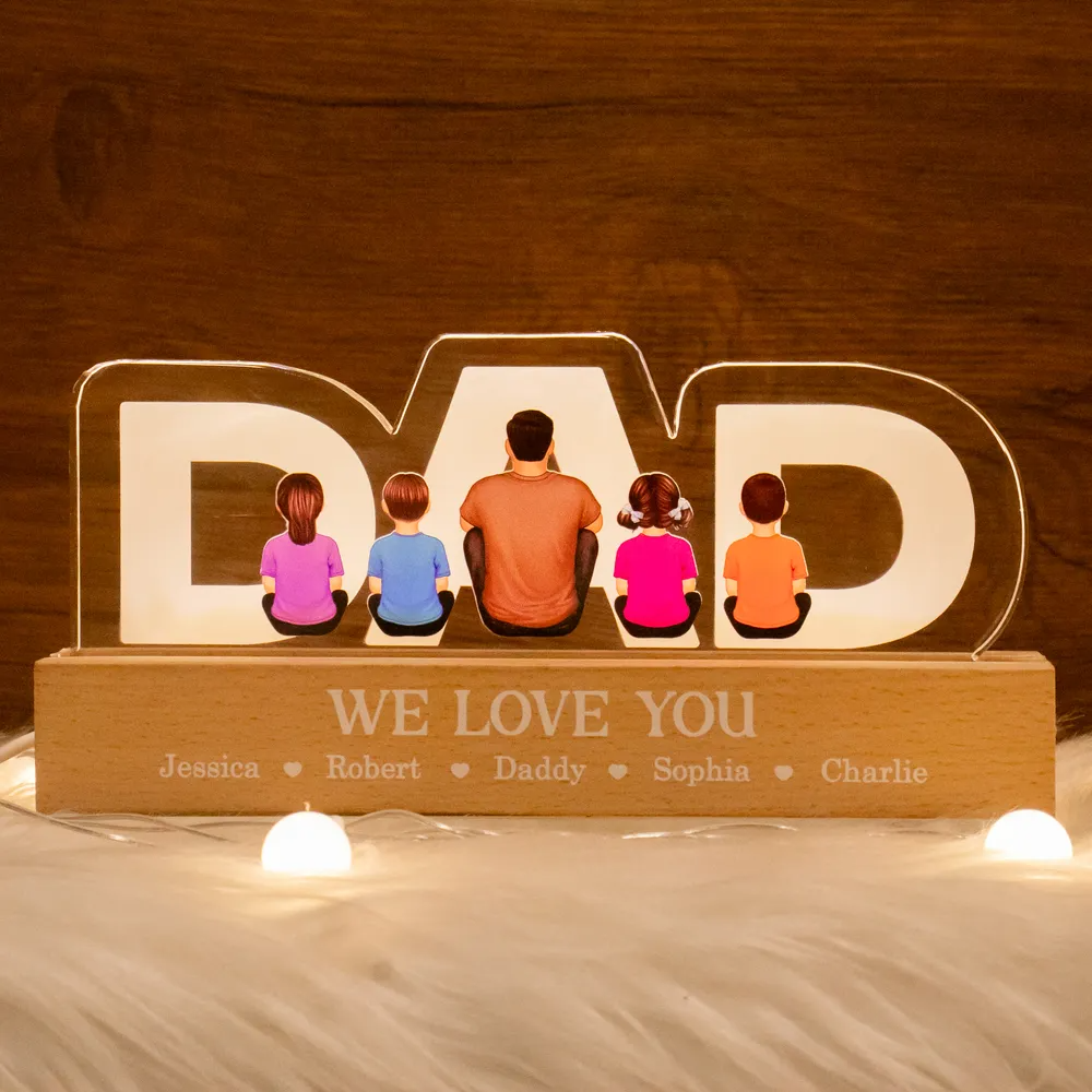 DAD Family Sitting Back View - Personalized Acrylic LED Night Light - Father's Day Gift For Dad, Daddy, Husband