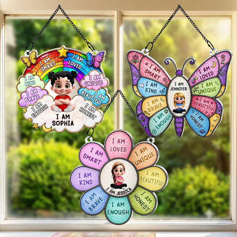 I Am Smart Kind Brave Butterfly - Personalized Window Hanging Suncatcher Ornament - Gift For Kids, Son/Daughter
