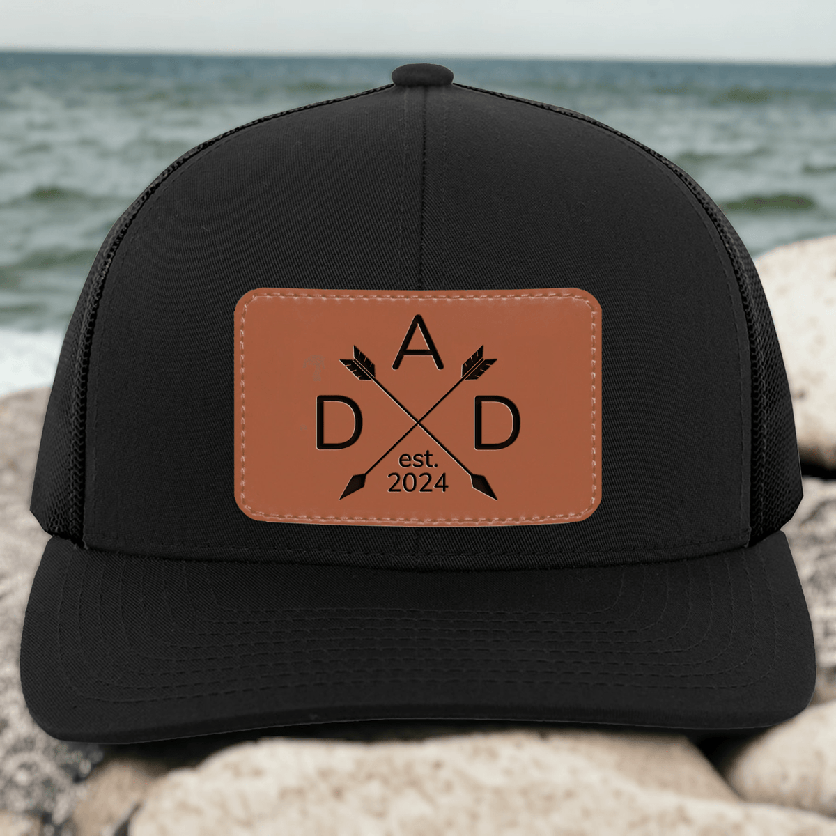 Dad Established Custom Year Trucker Hat - Personalized Engraved Leather Patch Hat/Cap - Father's Day Gift for Him, Husband, Daddy