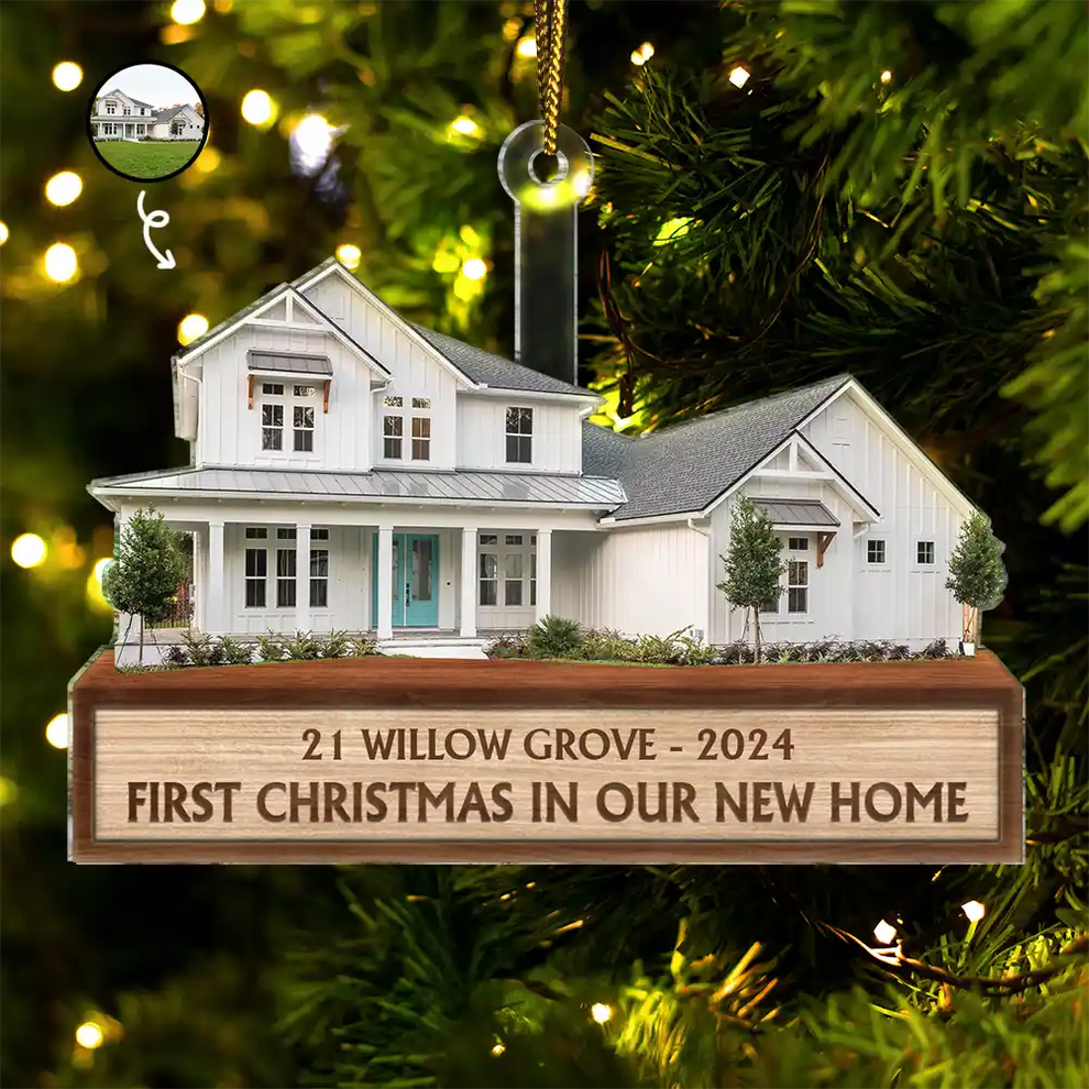 Custom Photo First Christmas In Our New House custom shaped acrylic ornament, main view