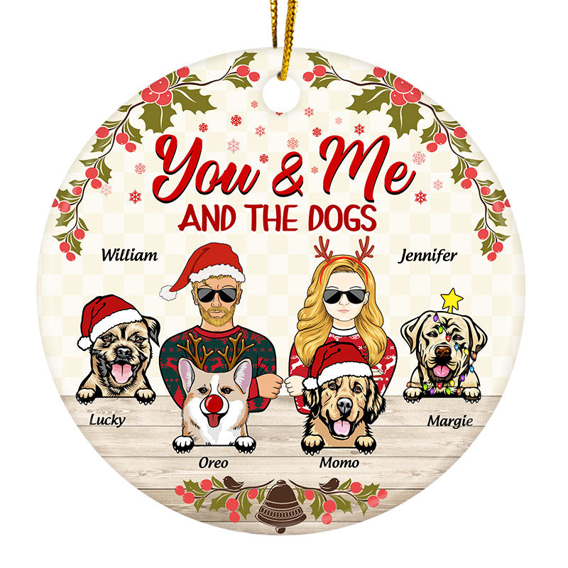 Personalized You & Me And The Dogs circle ceramic ornament, main view