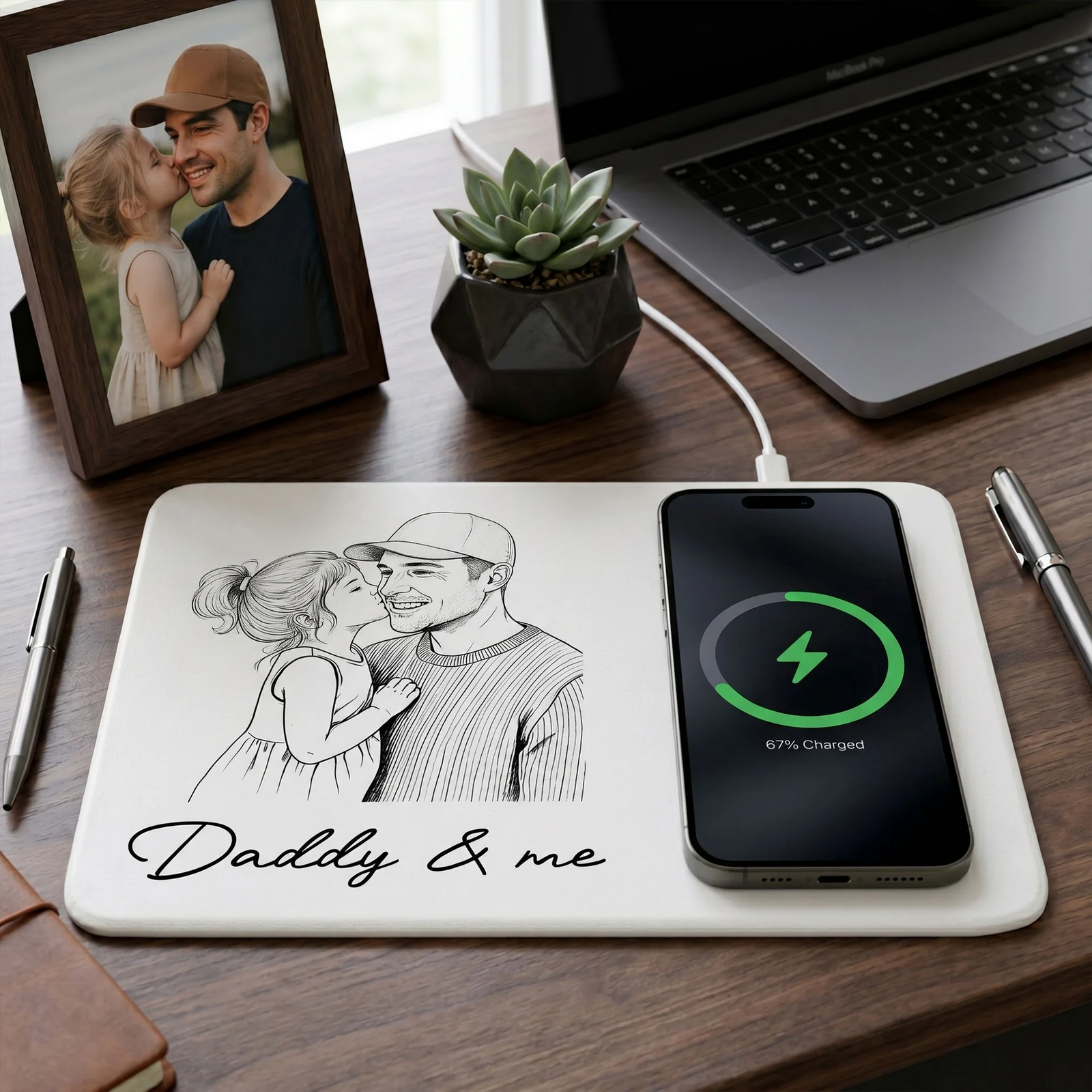 Custom Photo Dad Sketch Line Art - Personalized Charging Pad - Father's Day Gift for Dad, Daddy, Husband