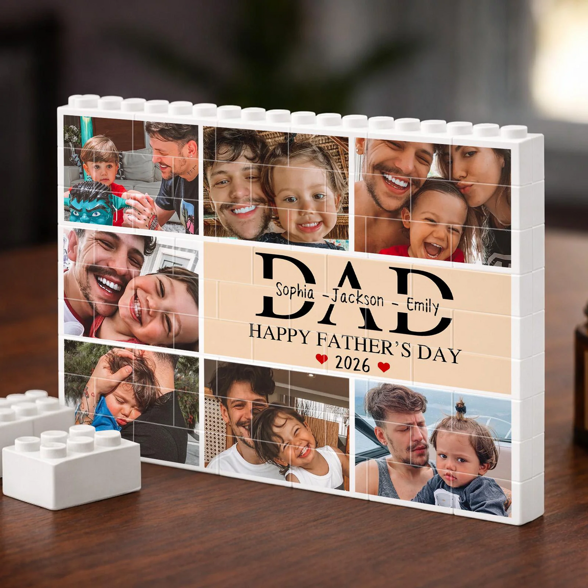 Custom Photo Dad Brick Puzzle With Kids Name - Personalized Building Brick Blocks - Father's Day Gifts for Dad, Daddy, Papa