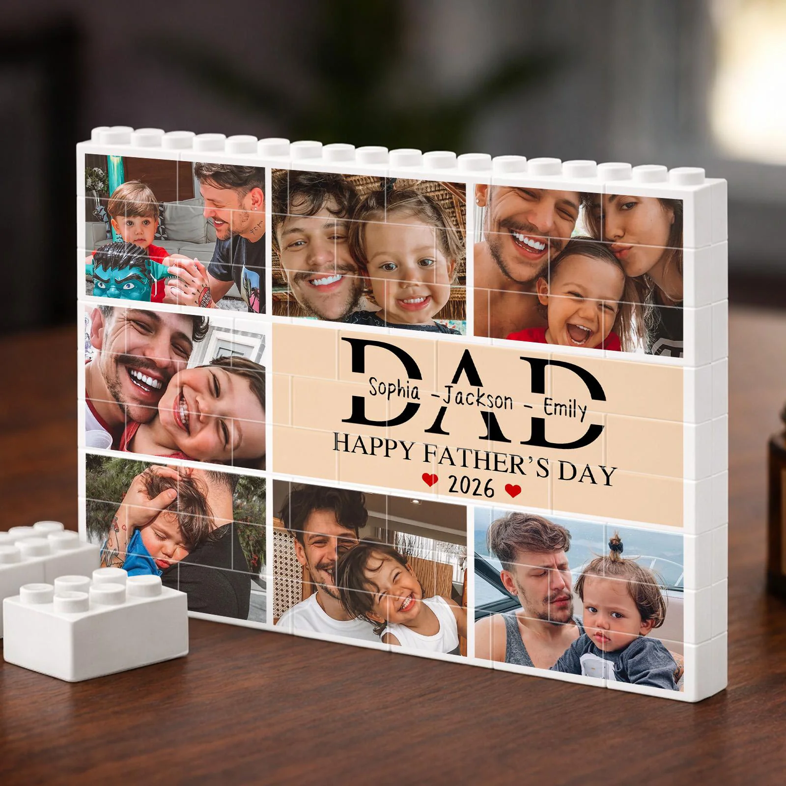 Custom Photo Dad Brick Puzzle With Kids Name - Personalized Building Brick Blocks - Father's Day Gifts for Dad, Daddy, Papa