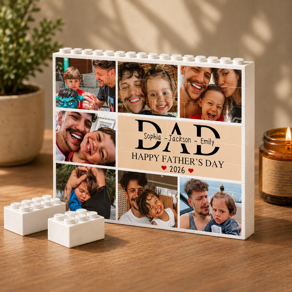 Custom Photo Dad Brick Puzzle With Kids Name - Personalized Building Brick Blocks - Father's Day Gifts for Dad, Daddy, Papa