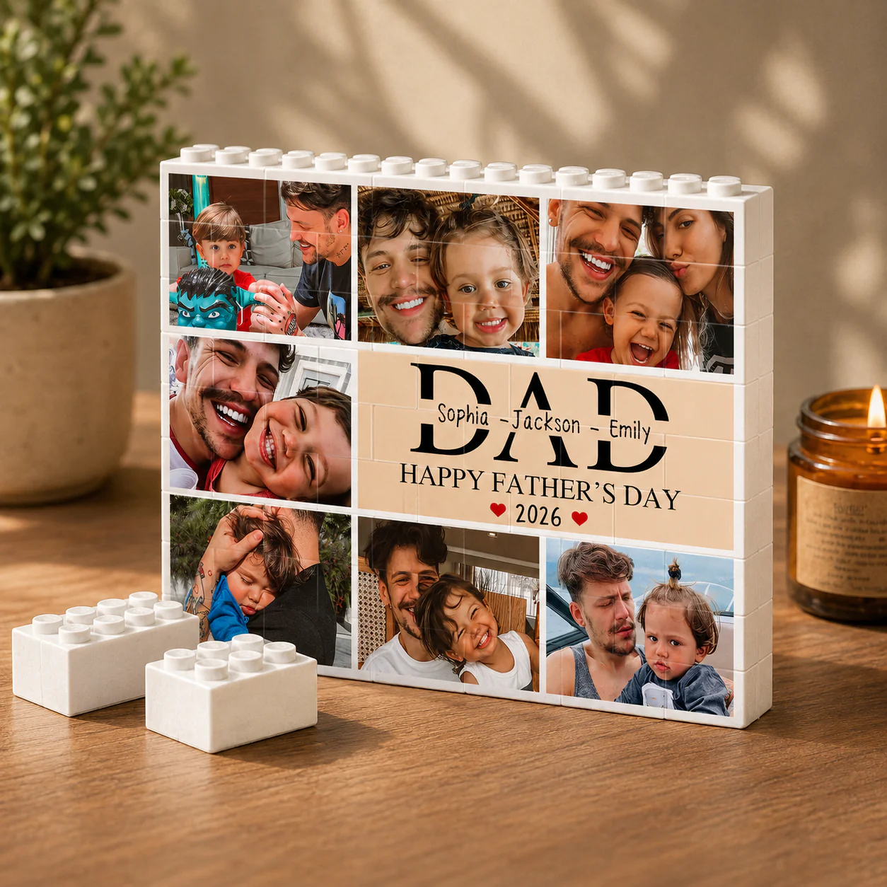 Custom Photo Dad Brick Puzzle With Kids Name - Personalized Building Brick Blocks - Father's Day Gifts for Dad, Daddy, Papa