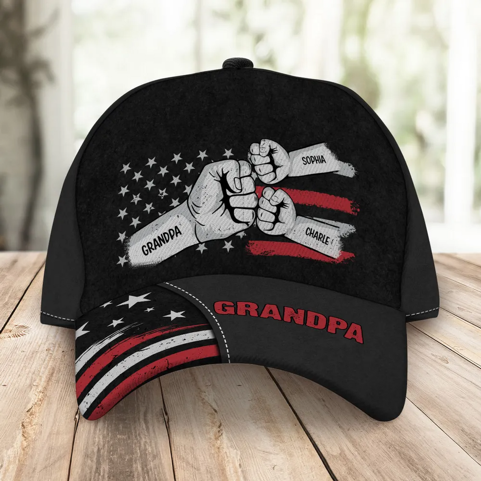 Personalized Dad Grandpa Fist Bump Nation Flag cap, main view