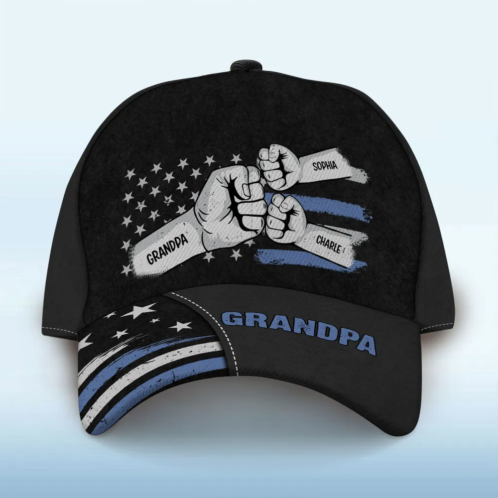 Dad Grandpa Fist Bump Nation Flag - Personalized Classic Cap - Gift For Dad, Grandpa, Husband