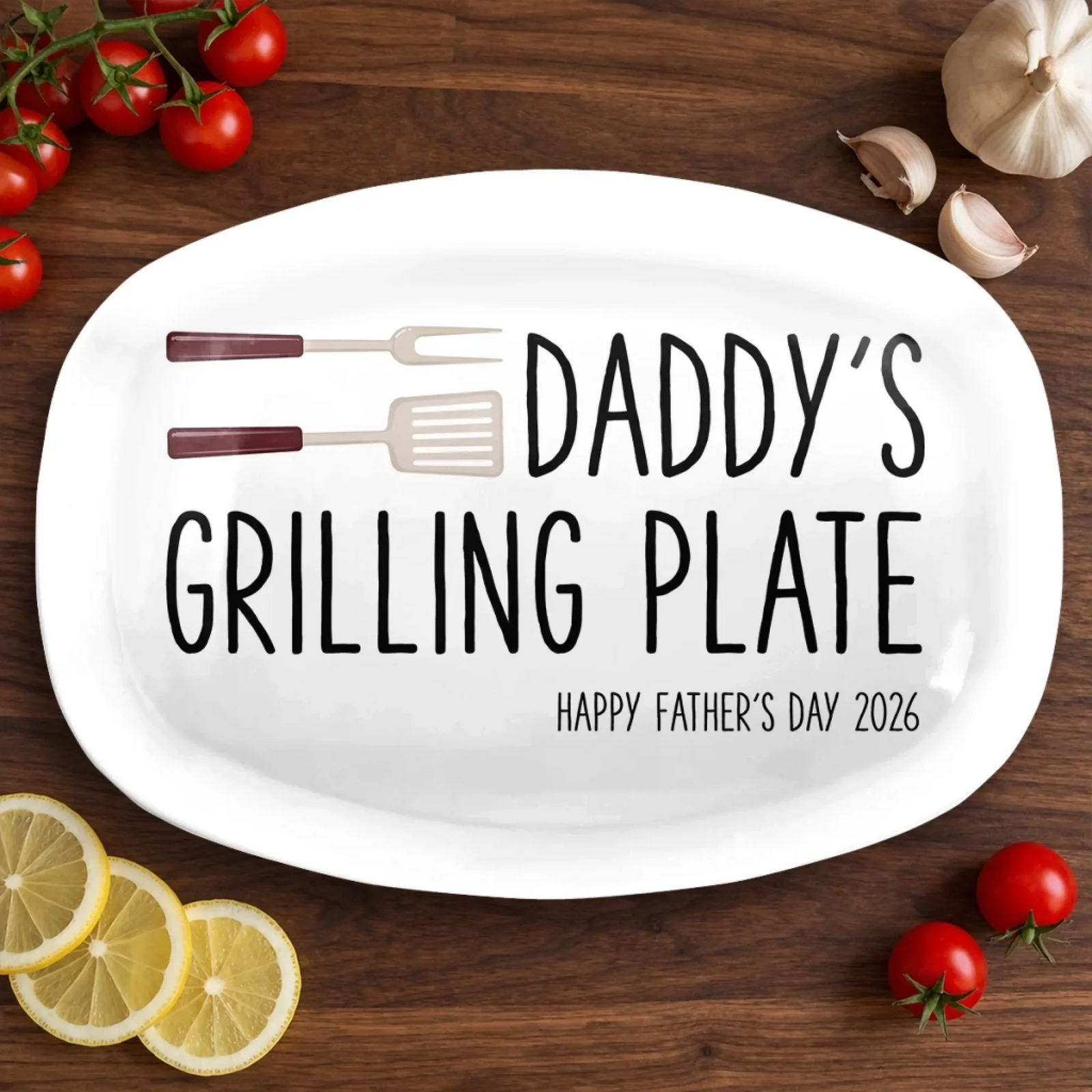 Dad Serves Love Daily - Personalized Grilling Platter - Father's Day Gifts for Husband, Dad, Daddy, Papa, Grandpa