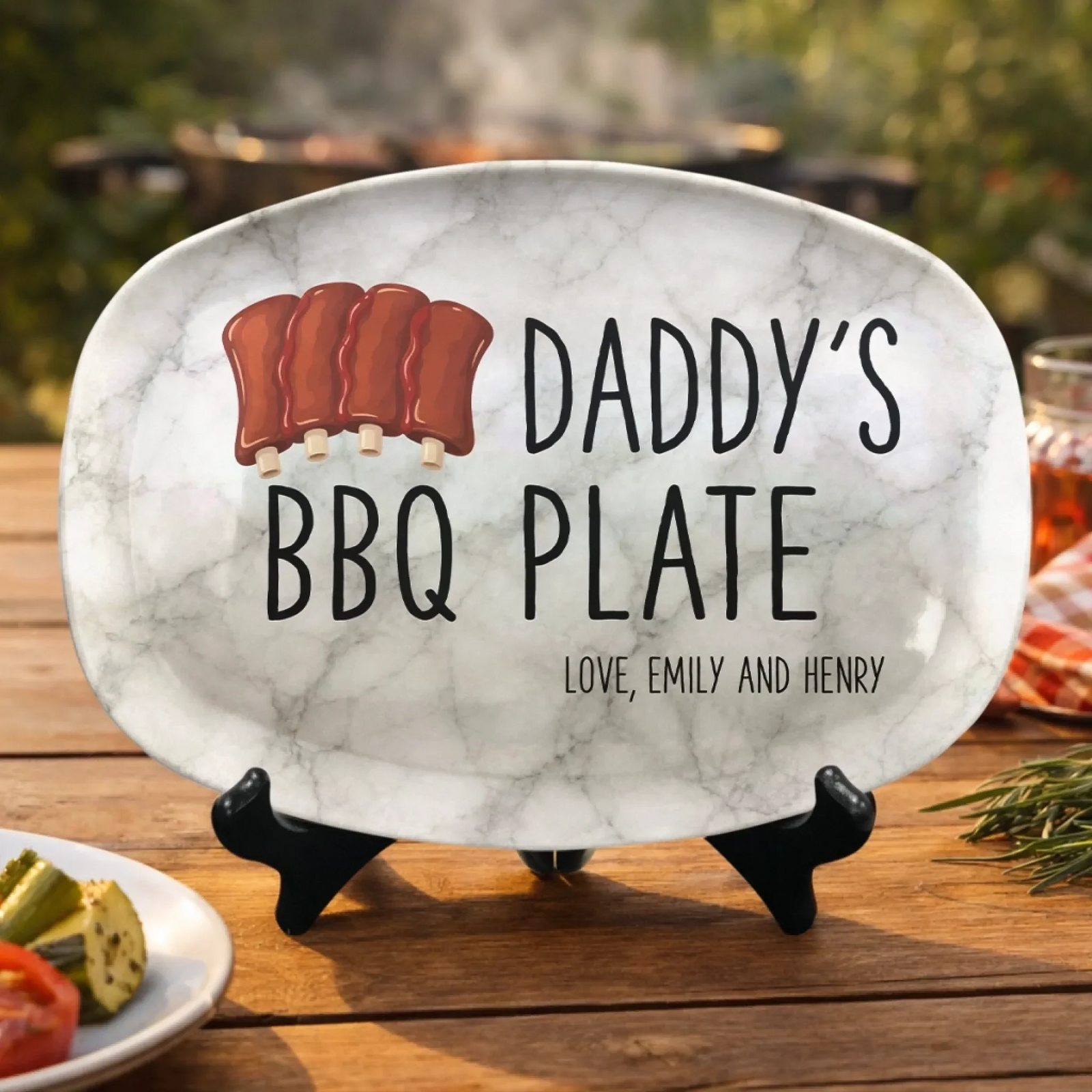 Dad Serves Love Daily - Personalized Grilling Platter - Father's Day Gifts for Husband, Dad, Daddy, Papa, Grandpa