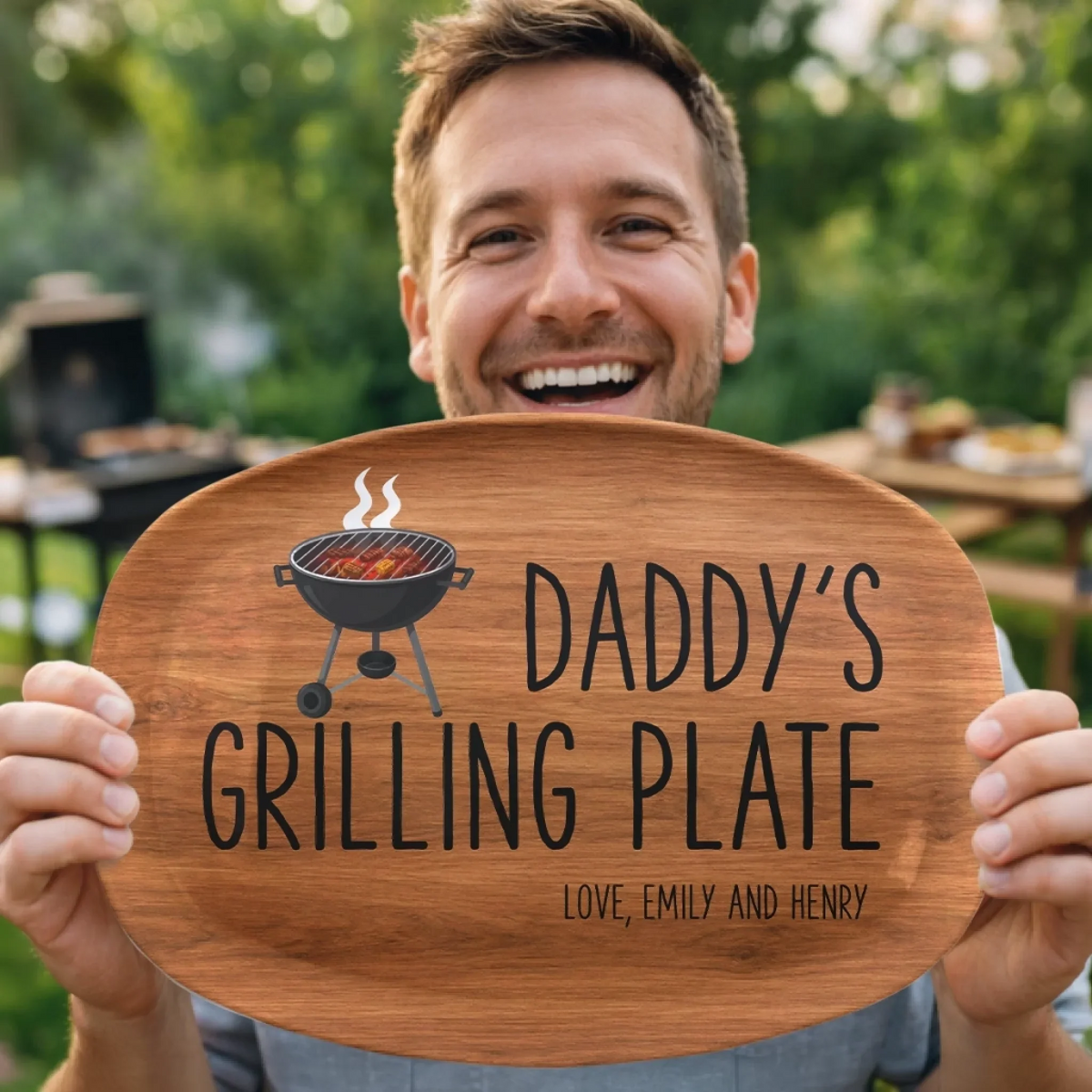 Dad Serves Love Daily - Personalized Grilling Platter - Father's Day Gifts for Husband, Dad, Daddy, Papa, Grandpa