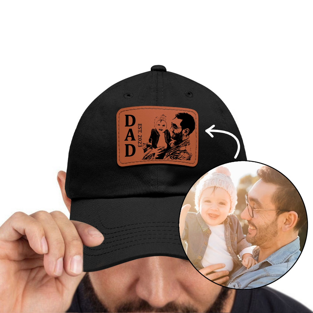 Custom Photo Hat For Dad - Personalized Leather Patch Hat - Father's Day Gifts for Dad, Papa, Daddy