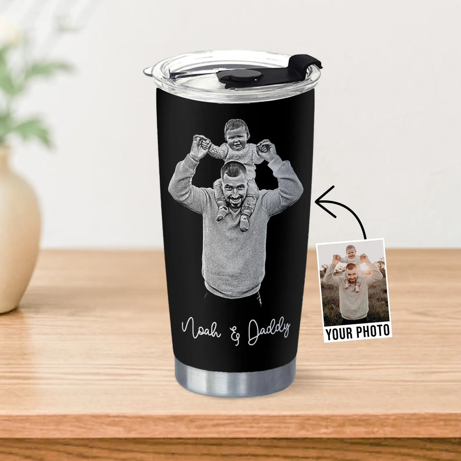 Custom Photo Best Dad Ever - Personalized Custom 20oz Fat Tumbler Cup - Father's Day Gift For Dad, Daddy, Papa, Grandpa