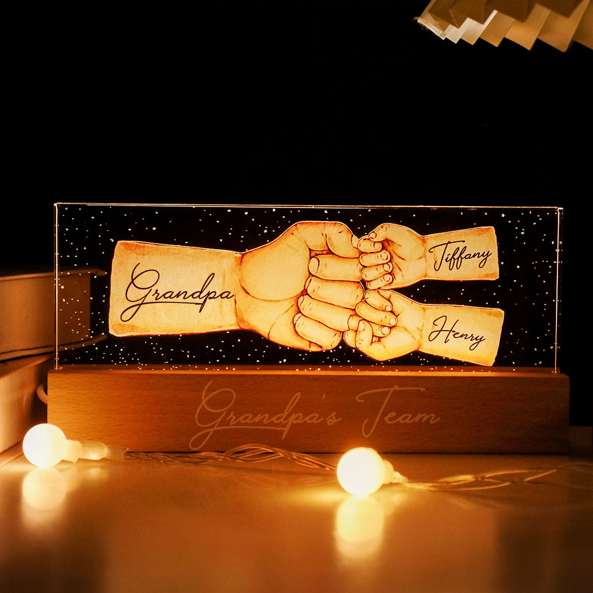 Daddy's Team Fist Bump - Personalized Acrylic LED Night Light - Father's Day Gift For Dad, Grandpa, Husband