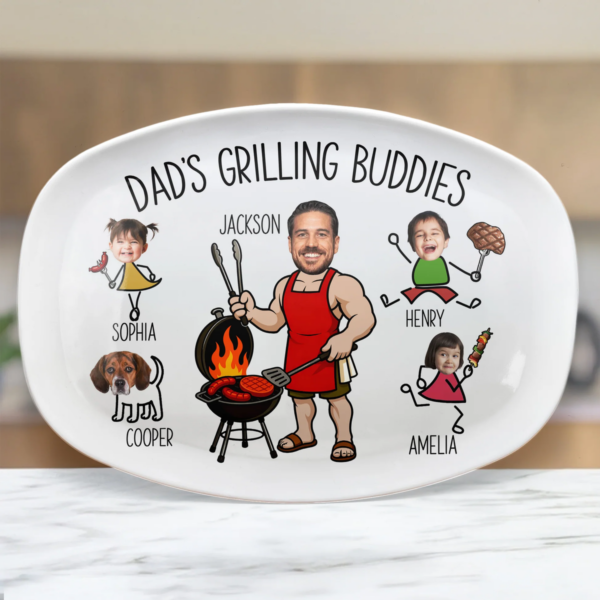Custom Photo Dad’s Grilling Buddies - Personalized Grilling Platter - Father's Day Gifts for Dad, Husband, Papa, Grandpa, Daddy
