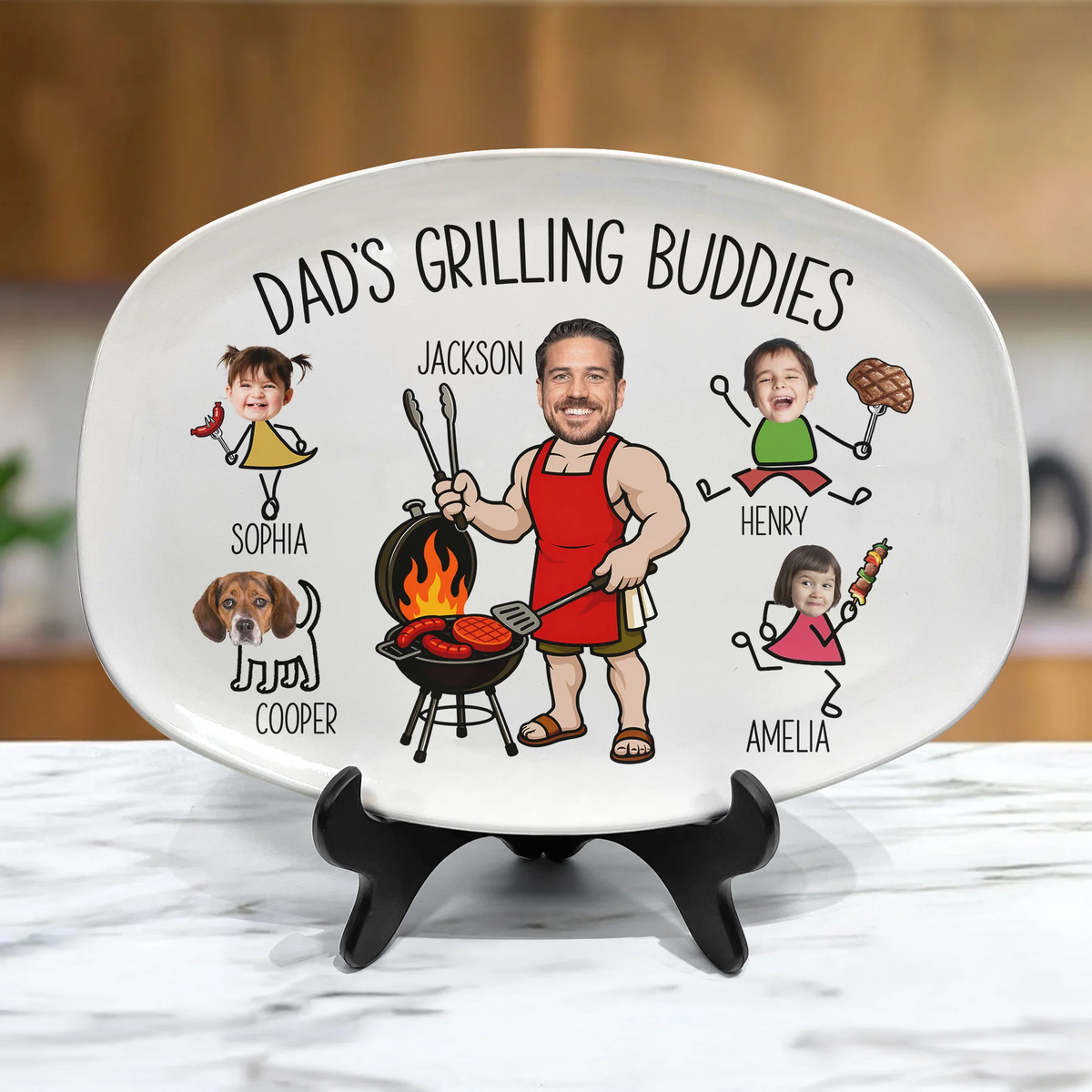 Custom Photo Dad’s Grilling Buddies - Personalized Grilling Platter - Father's Day Gifts for Dad, Husband, Papa, Grandpa, Daddy