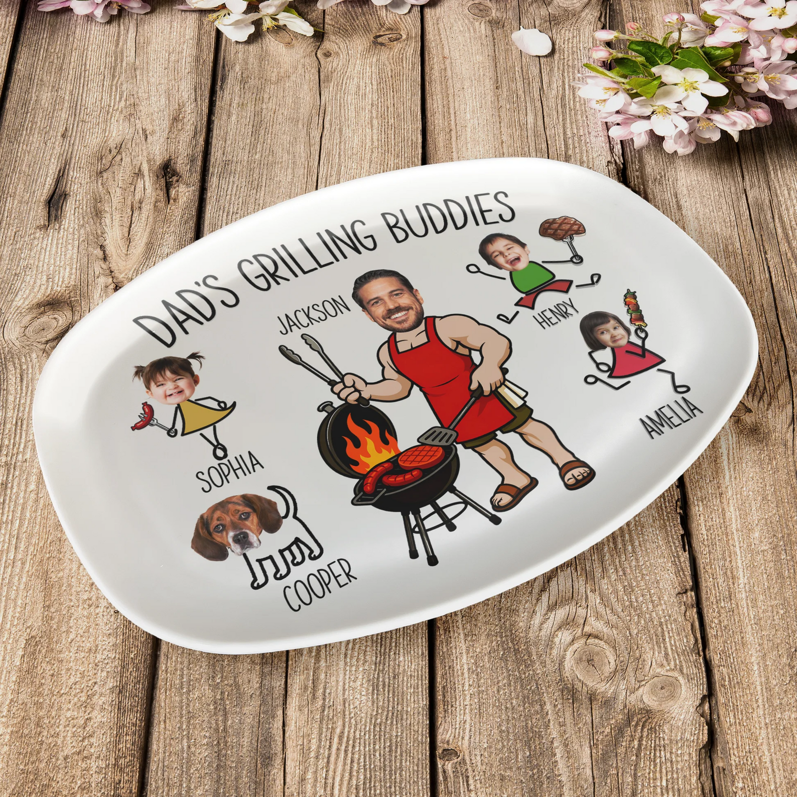 Custom Photo Dad’s Grilling Buddies - Personalized Grilling Platter - Father's Day Gifts for Dad, Husband, Papa, Grandpa, Daddy