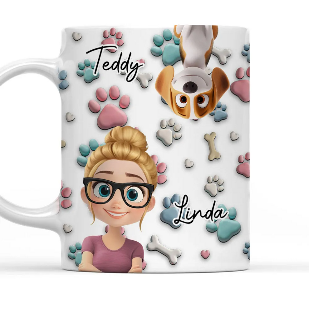 Personalized Dog And Woman Cartoon mug, main view