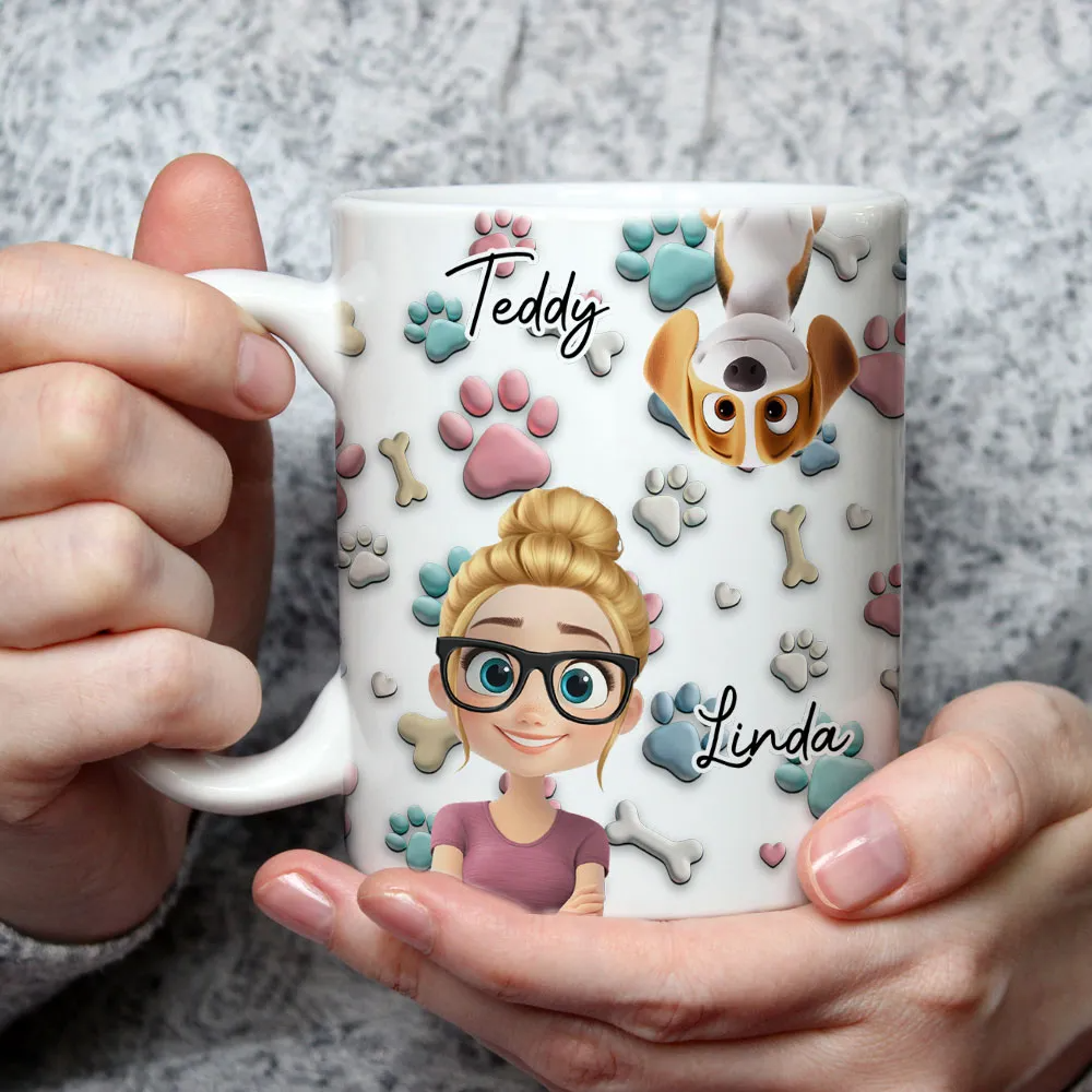 Dog And Woman Cartoon - Personalized Mug - Gift For Her, Dog Lovers, Pet Lovers, Dog Mom