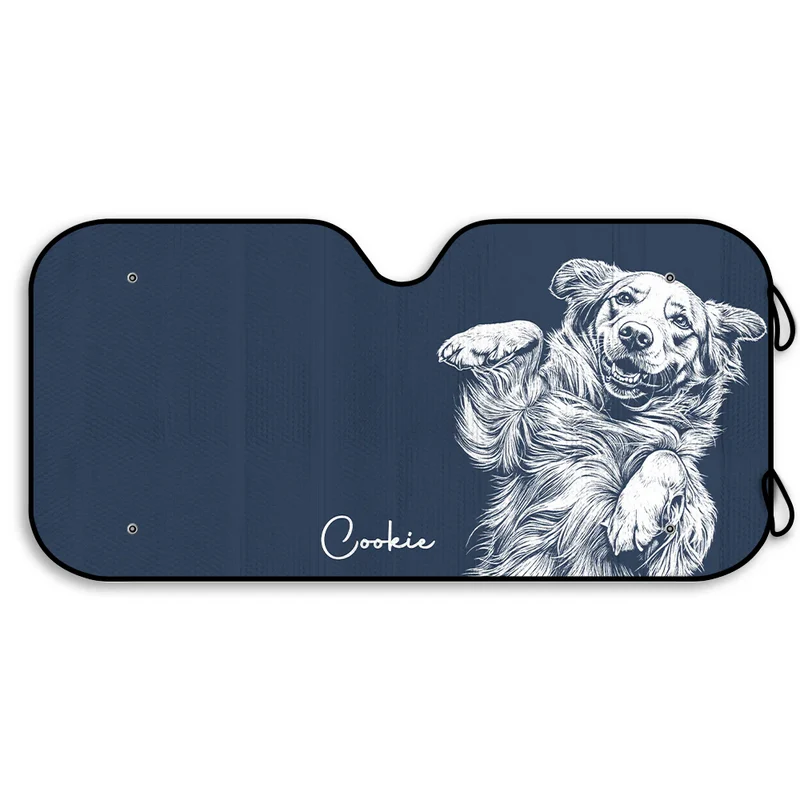 Custom Photo Pencil Sketch Dog Cat Funny Portrait - Personalized Auto Windshield Sunshade, Custom Car Window Protector - Gift For Dog/Cat Owners, Dog/Cat Lovers