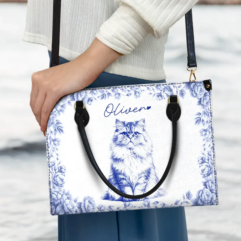 Custom Photo Pencil Sketch Family Dog Cat Portrait - Personalized Leather Handbag - Gift for Dog/Cat Lovers, Dog/Cat Mom, Pet Lovers