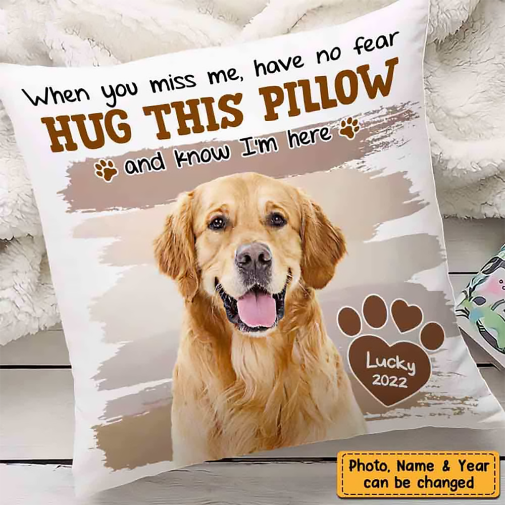 Custom Photo When You Miss Me Hug This Pillow personalized pillow, alternate view 2