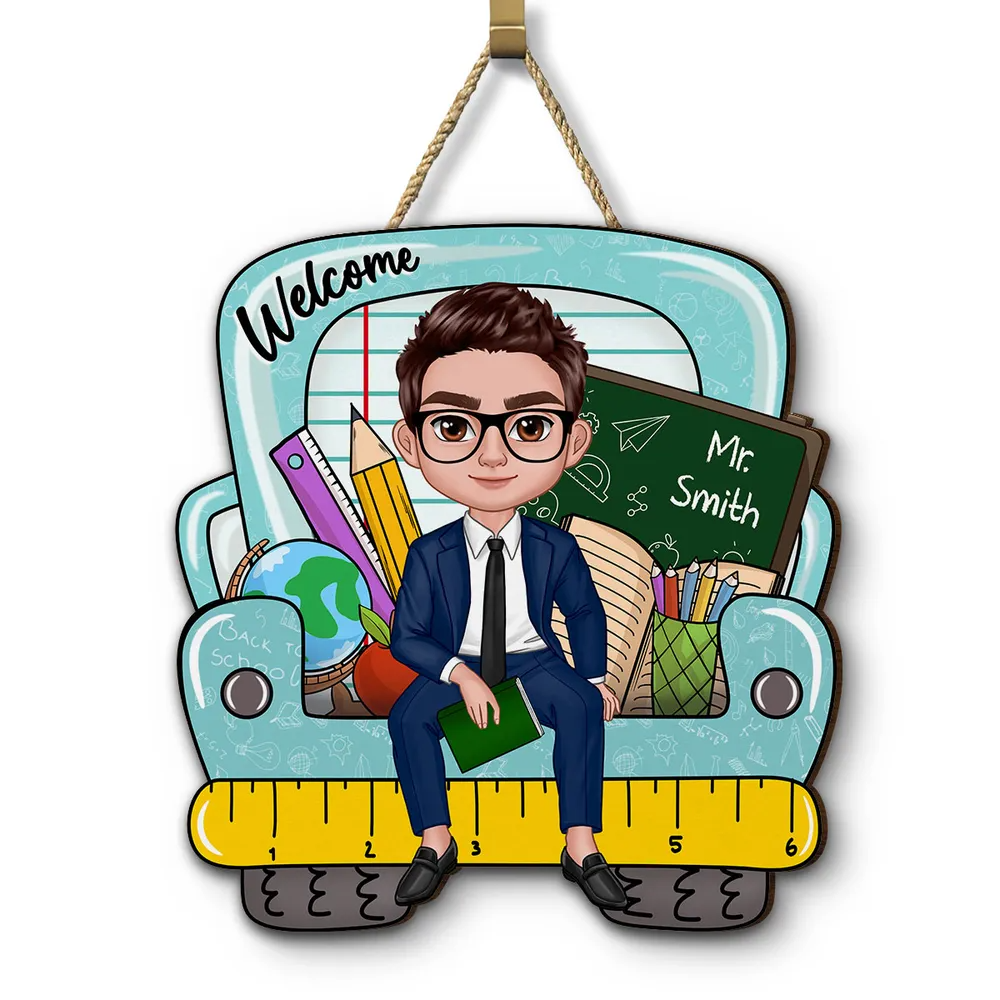 Doll Teacher Truck Back View - Personalized Custom Shaped Wood Sign - Back To School, 1st Day of School - Custom Gift For Teachers & Educators, Classroom Decoration