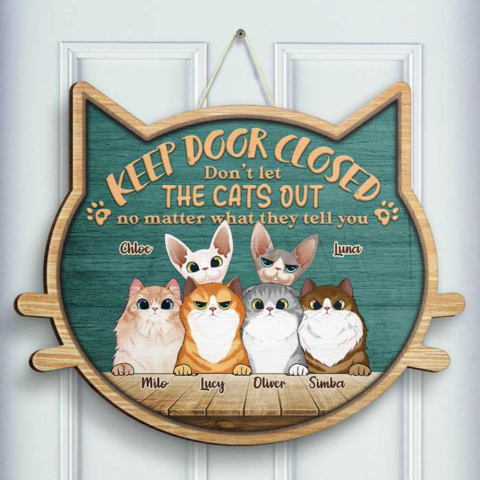 Welcome To Our Home Peeking Cats - Personalized Custom Shaped Wood Sign - Gift for Cat Lovers, Cat Mom, Cat Dad