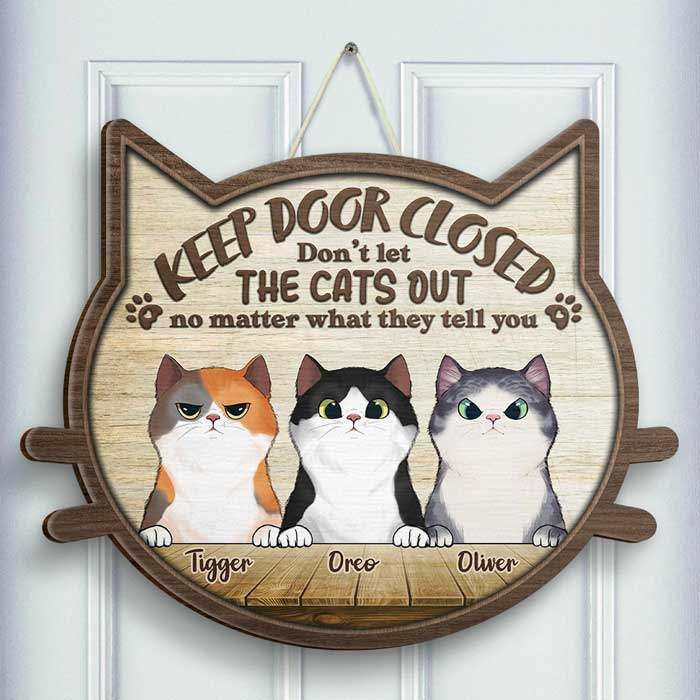 Welcome To Our Home Peeking Cats - Personalized Custom Shaped Wood Sign - Gift for Cat Lovers, Cat Mom, Cat Dad