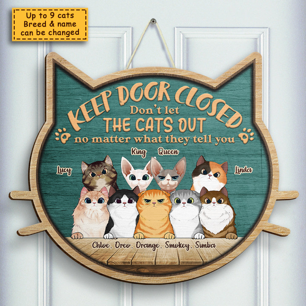 Welcome To Our Home Peeking Cats - Personalized Custom Shaped Wood Sign - Gift for Cat Lovers, Cat Mom, Cat Dad