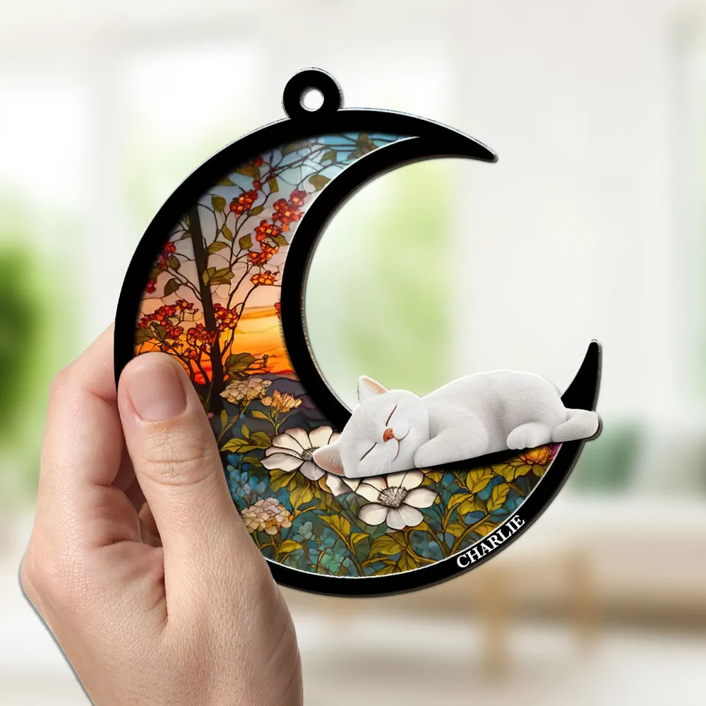 Dreaming Of Love - Personalized Window Hanging Suncatcher Ornament - Gift For Cat Mom, Cat Dad, Cat Lovers