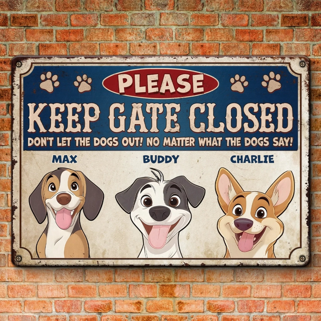 Personalized Escape Artists At Work Dog metal sign, alternate view 2