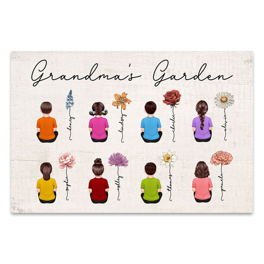 Birth Month Flowers Garden With Grandkids Names - Personalized Family Gift For Grandma, Grandpa, Grandparent | Poster