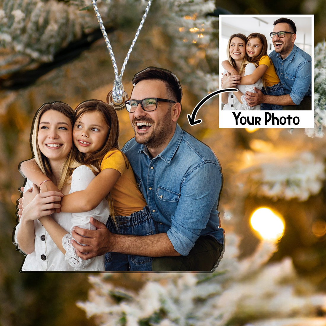 Personalized Acrylic Christmas Family Photo Ornament, Christmas custom shaped acrylic ornament, alternate view 2