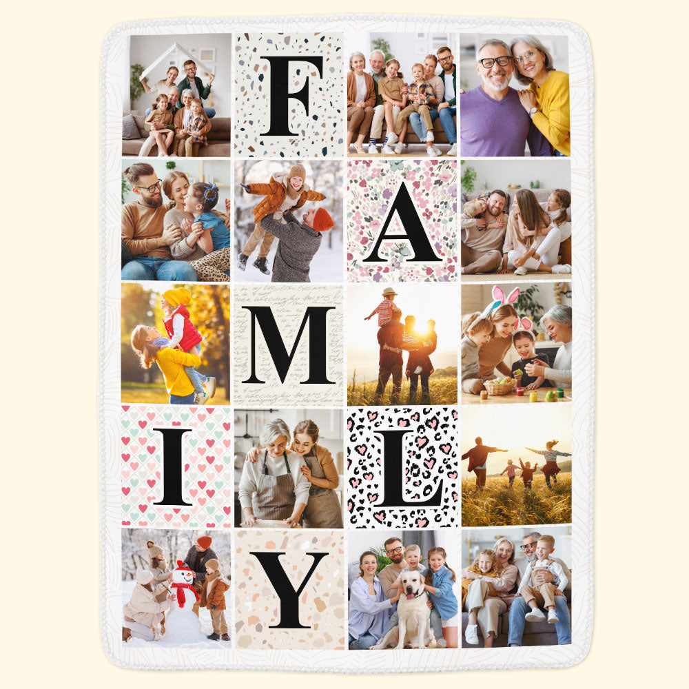 Personalized Custom Photo Family Photo Collage fleece blanket, spread across a bed