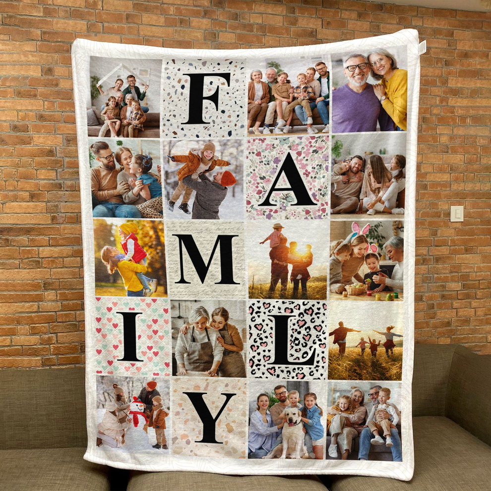 Personalized Custom Photo Family Photo Collage fleece blanket, product with name options