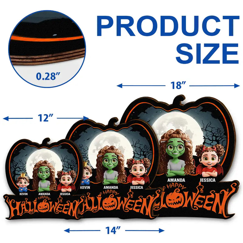 Family Costume Happy Halloween - Personalized Custom Shaped Wood Sign, Halloween Decoration