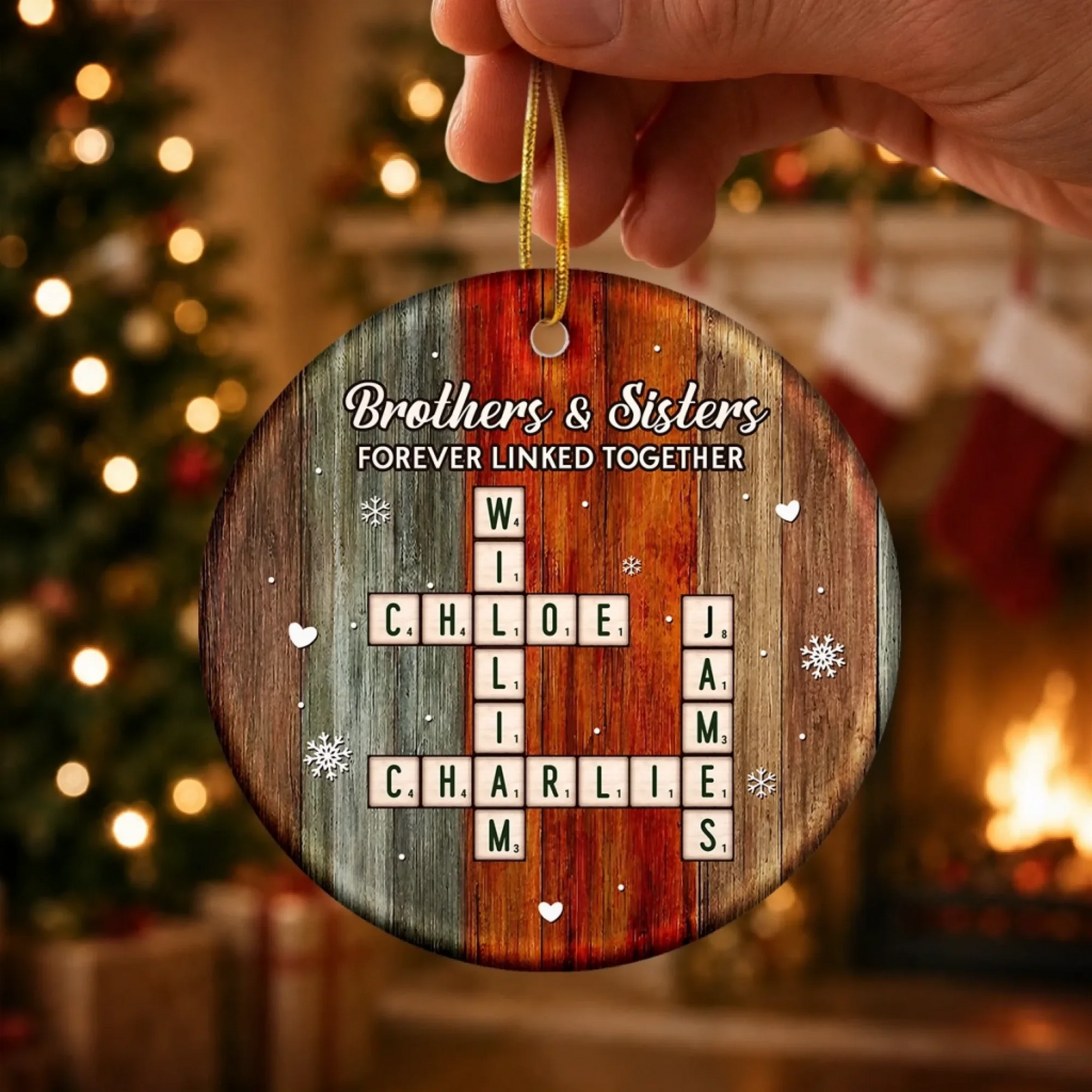 Family Crosswords Forever - Personalized Ceramic Ornament - Christmas Birthday Gifts For Mom, Dad, Brother, Sister