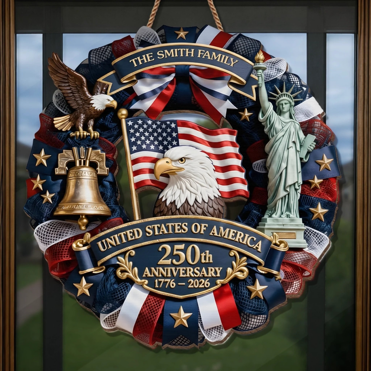 Family Forever United America 250th - Personalized Custom Shaped Wood Sign - America 250th Anniversary Gifts For Family, Mom, Dad, Brother, Sister