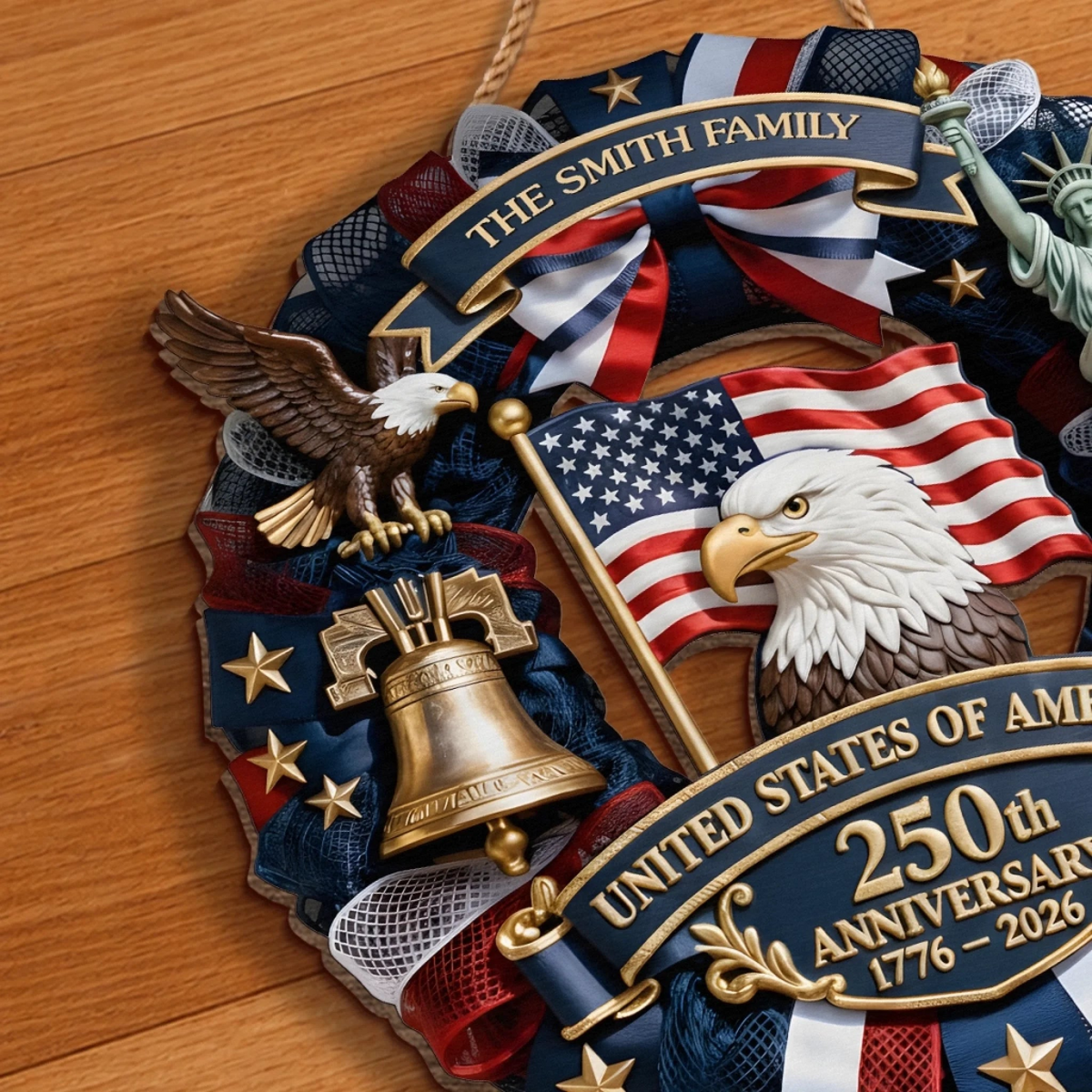 Family Forever United America 250th - Personalized Custom Shaped Wood Sign - America 250th Anniversary Gifts For Family, Mom, Dad, Brother, Sister