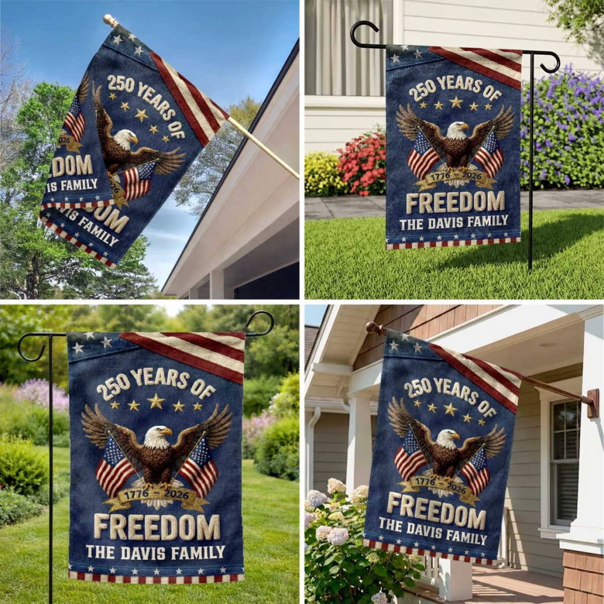 Family Is Our Home - Personalized Garden Flag - America 250th Anniversary Gifts For Family, Mom, Dad, Brother, Sister
