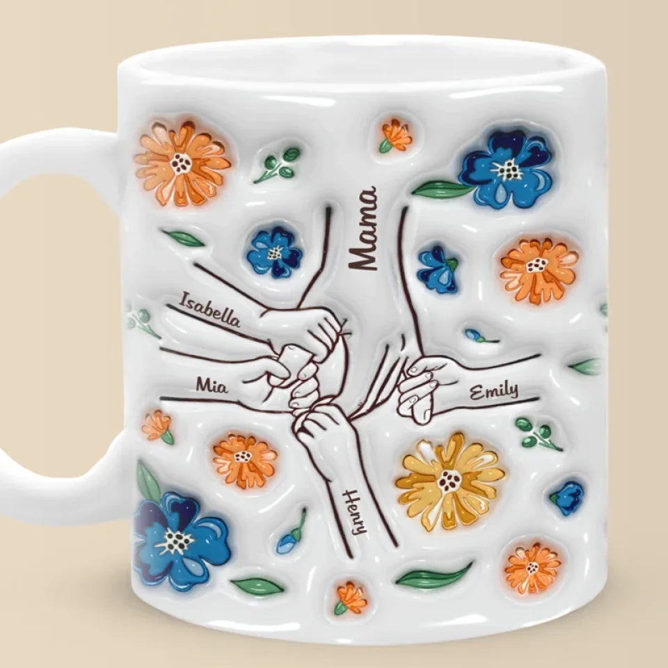 Family Over Everything Grandma Hold Our Hands - Personalized 3D Inflated Effect Printed Mug - Gift Ideas For Mom, Grandma, Nana