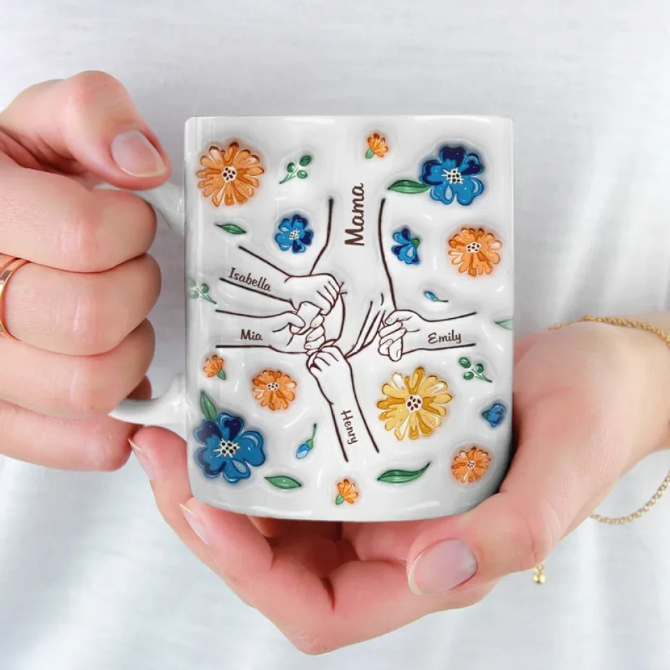 Family Over Everything Grandma Hold Our Hands - Personalized 3D Inflated Effect Printed Mug - Gift Ideas For Mom, Grandma, Nana
