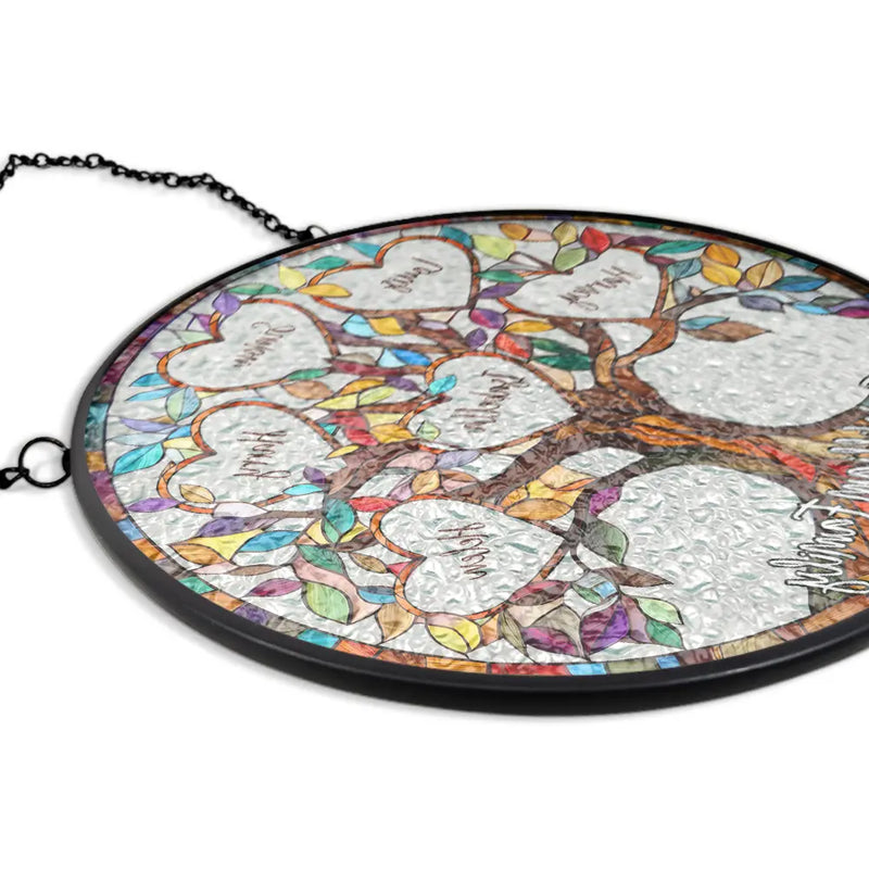 Family Unbreakable Bond Tree Of Life - Personalized Stained Glass Window Hanging Suncatcher - Gift For Family Members, Mom and Dad