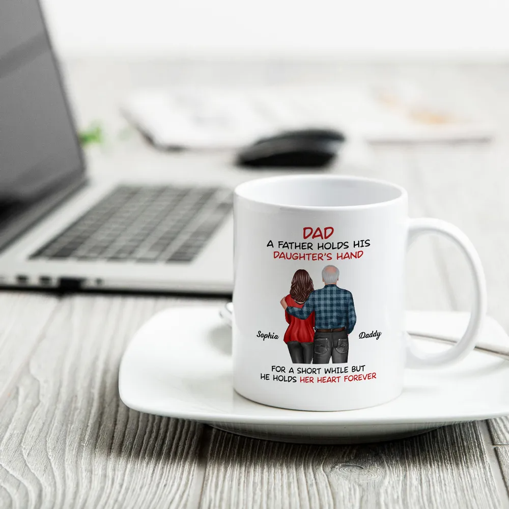Father Daughter Son Standing Back View - Personalized Custom Mug - Father's Day, Birthday Gift For Dad, Daddy