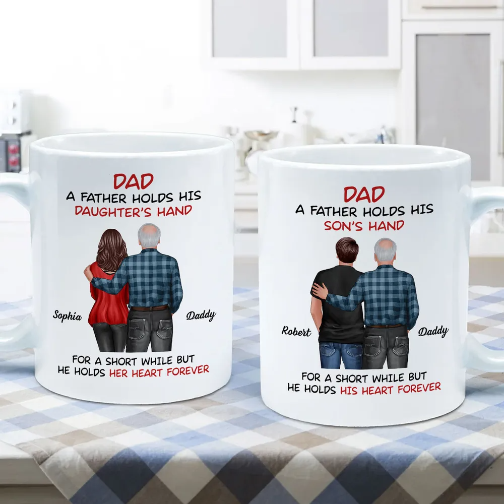 Father Daughter Son Standing Back View - Personalized Custom Mug - Father's Day, Birthday Gift For Dad, Daddy