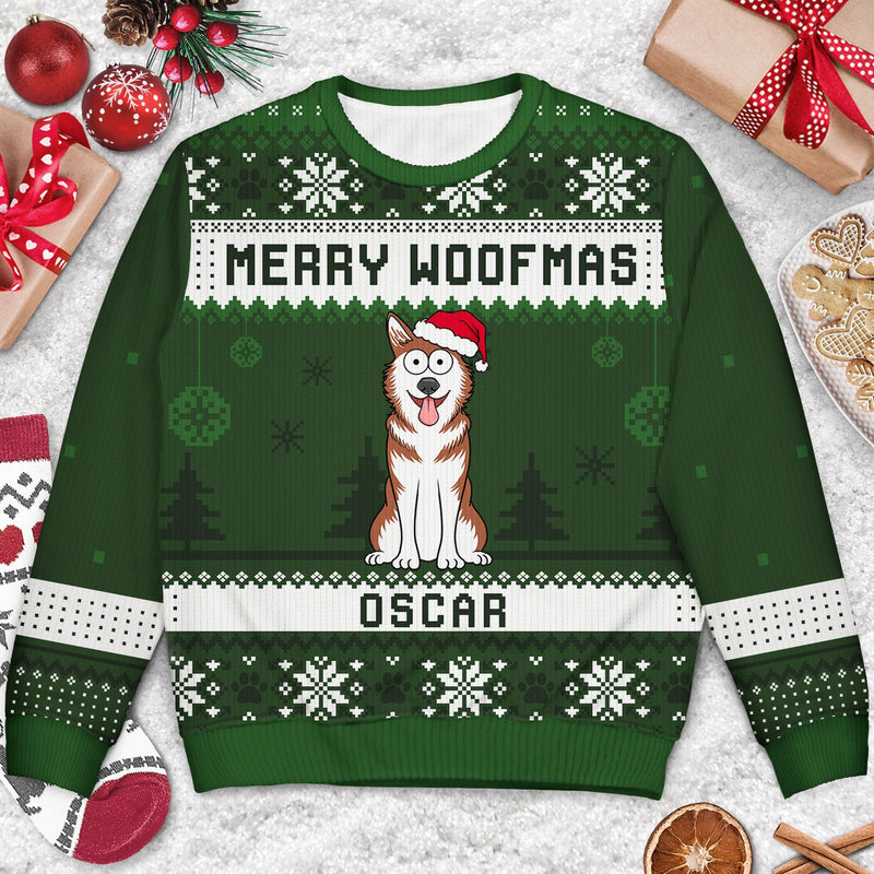 Personalized Feliz Navidog Merry Woofmas Funny Cartoon Dogs ugly Christmas sweater, alternate view 2